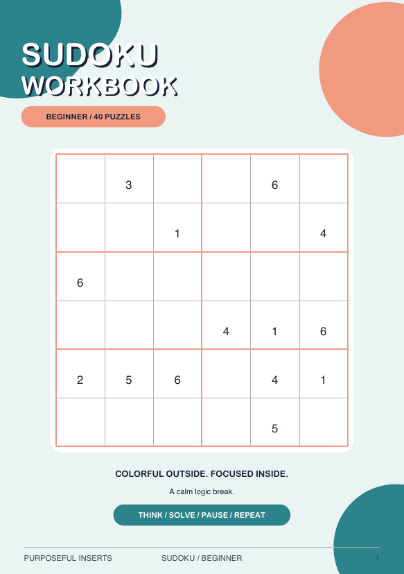 Sudoku beginner Purposeful Insert cover