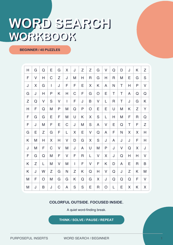 Word Search beginner Purposeful Insert cover